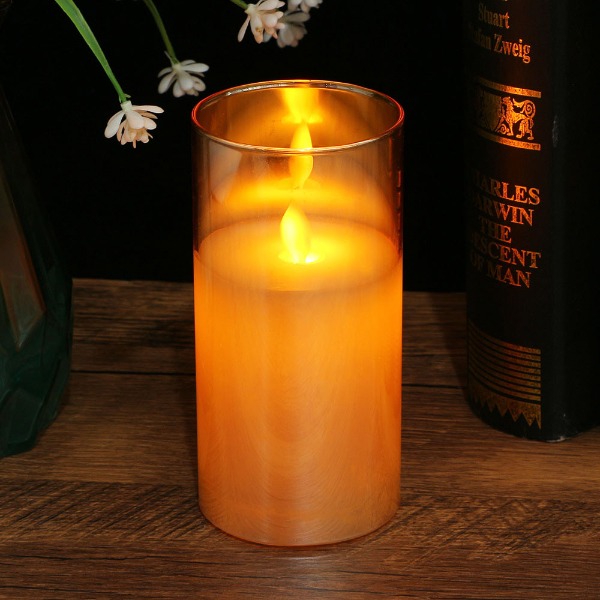 LED 유리병 15cm 브라운 웜색 캔들 흔들리는 촛불 전기초 (390033)